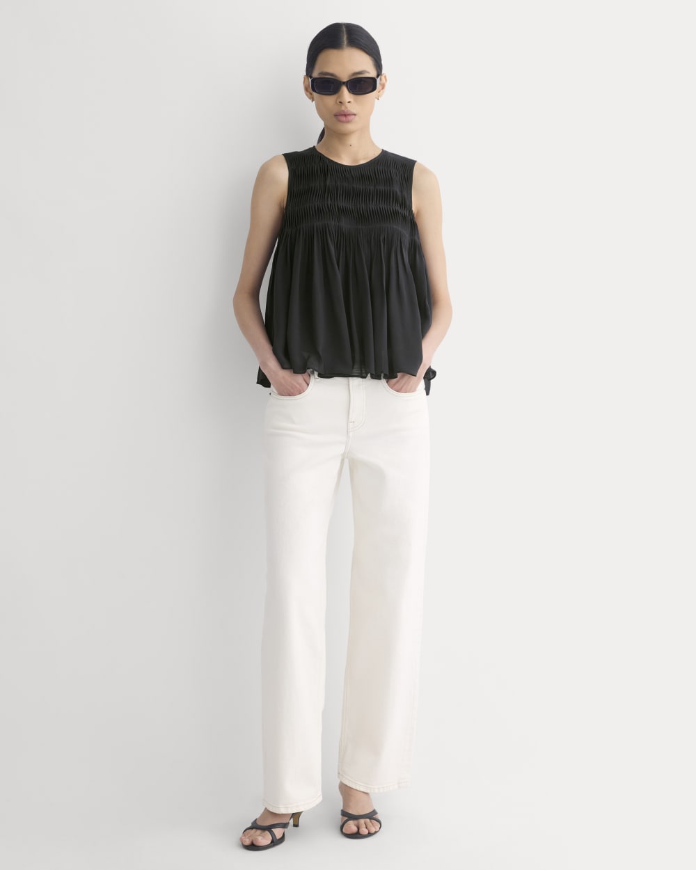 Twisted Pleat Tank in Silk Georgette | Black - Image 3