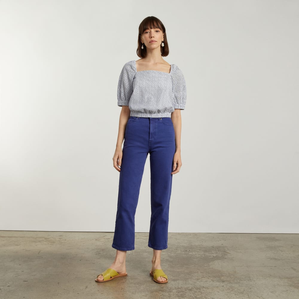 The Eyelet Puff Sleeve Top | Deep Blue / White - Image 7