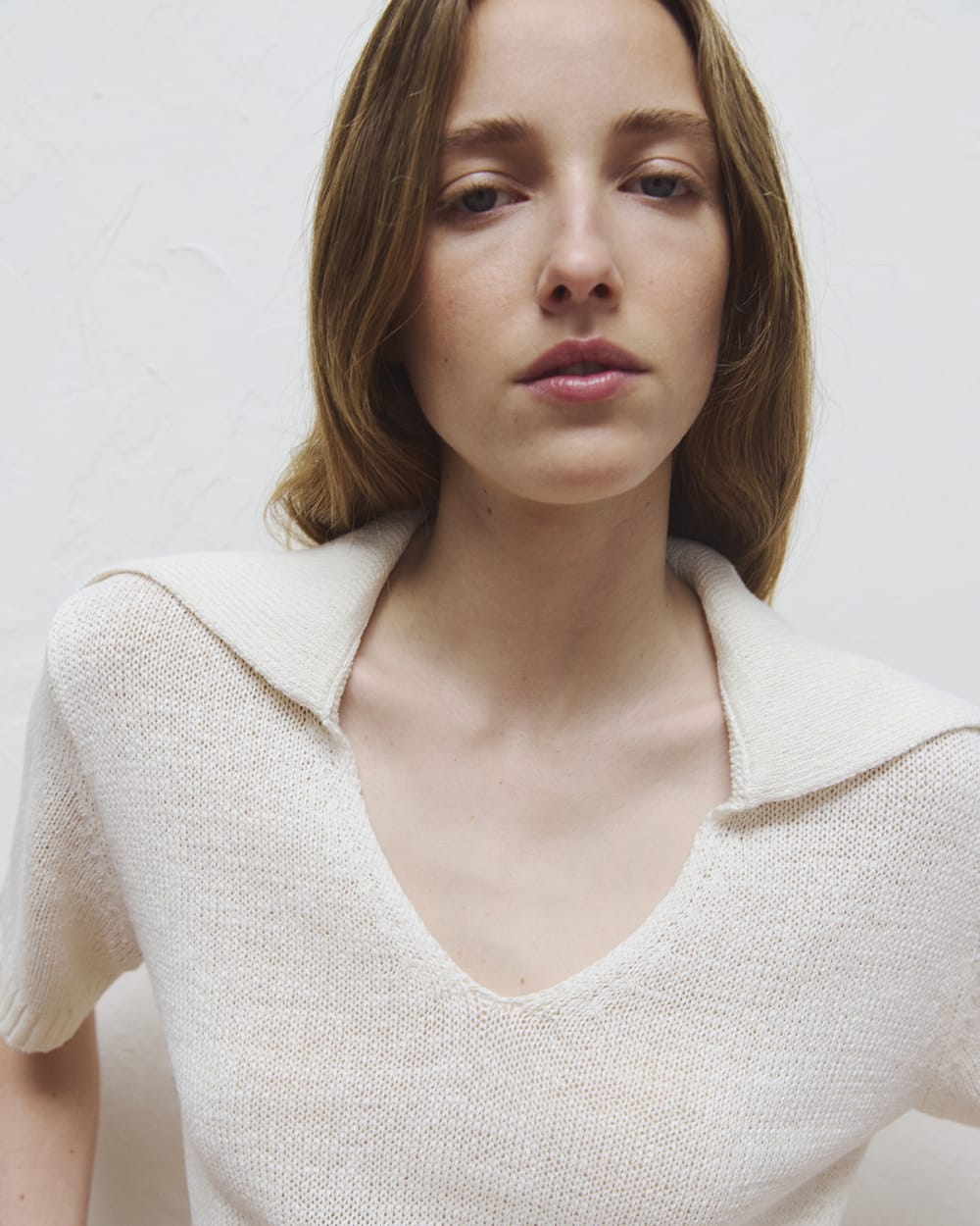 Open Collar Polo | Bone - Image 7