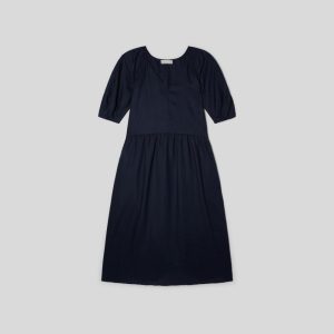 Alternative view of The Linen Oversized Puff-Sleeve Dress | Navy