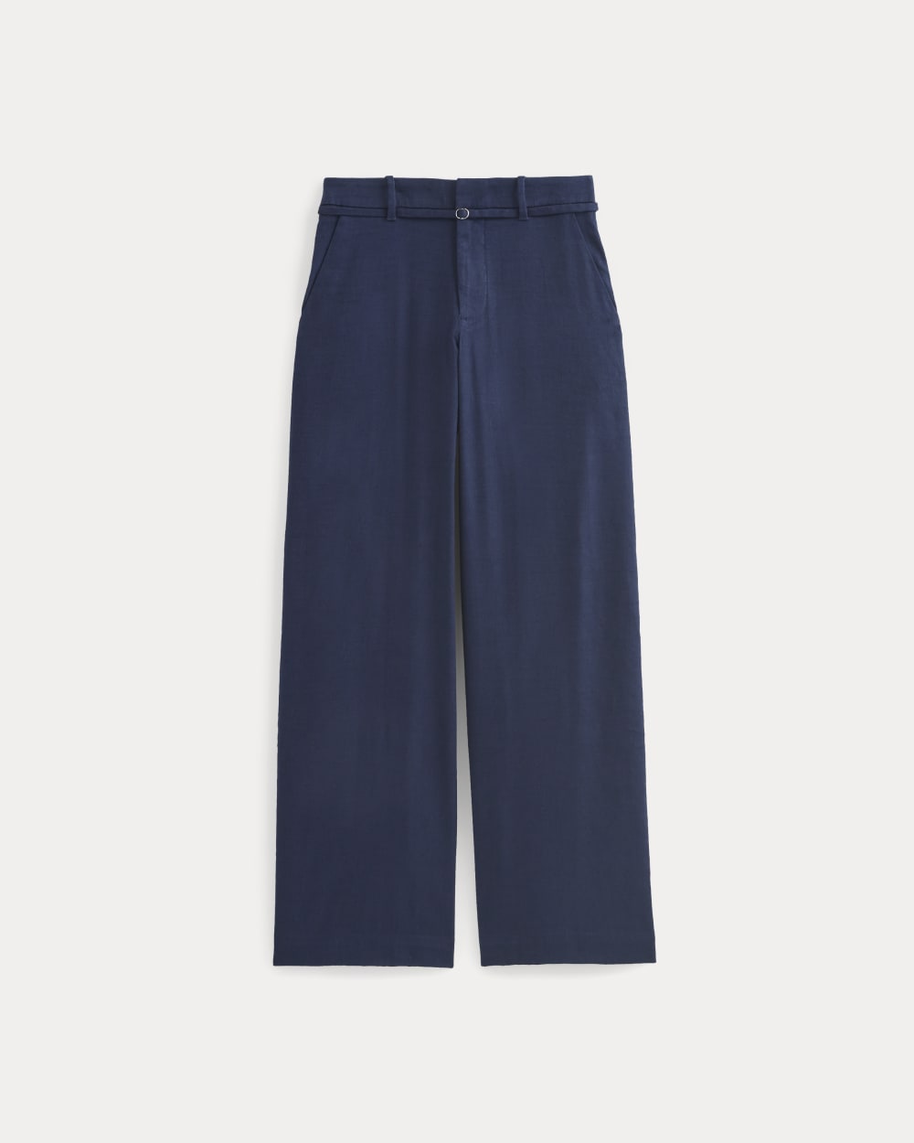 Wide-Leg Belted Pant in Stretch Linen | Navy | Long - Image 2