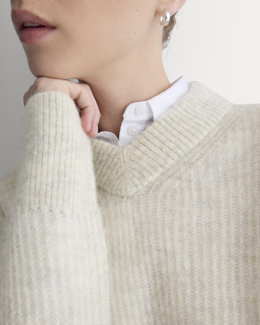 Cropped Cocoon Sweater in Alpaca | Almond - Image 8