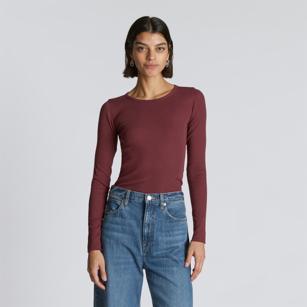 The Pima Micro-Rib Long-Sleeve Crew | Brandy