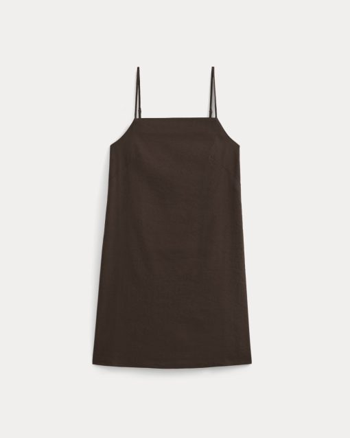 Alternative view of Mini Shift Dress in Stretch Linen | Dark Brown