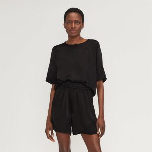 The Satin Relaxed Tee | Black