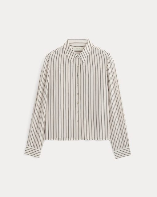 Alternative view of Shrunken Top in Washable Silk | Bone / Toffee Stripe