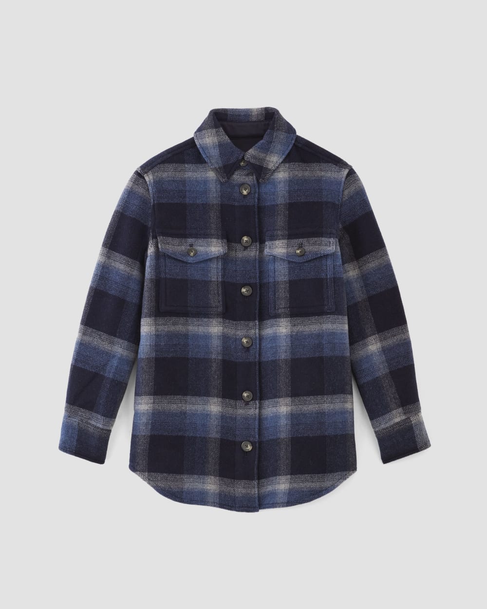 The Italian ReWool® Oversized Shirt Jacket | Navy / Shadow Plaid - Image 2