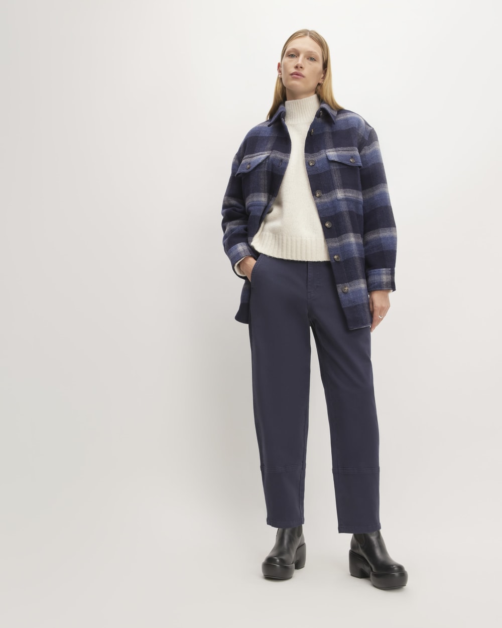 The Italian ReWool® Oversized Shirt Jacket | Navy / Shadow Plaid - Image 3