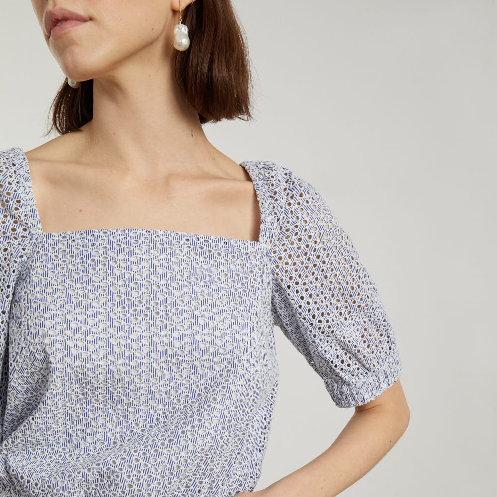 The Eyelet Puff Sleeve Top | Deep Blue / White - Image 6