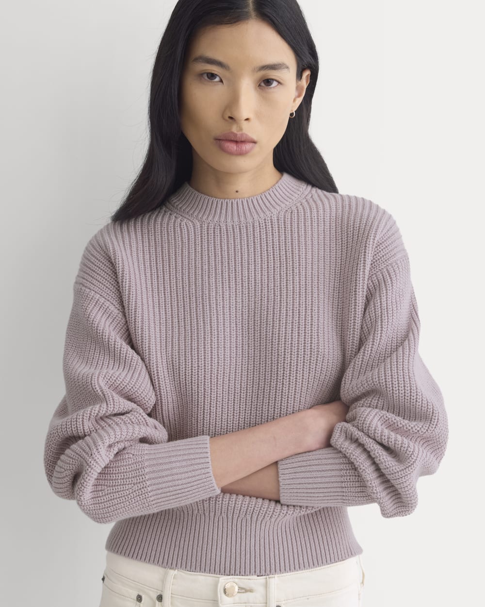 Cropped Ribbed Crew in Everyday Cotton | Burnished Lilac - Image 4
