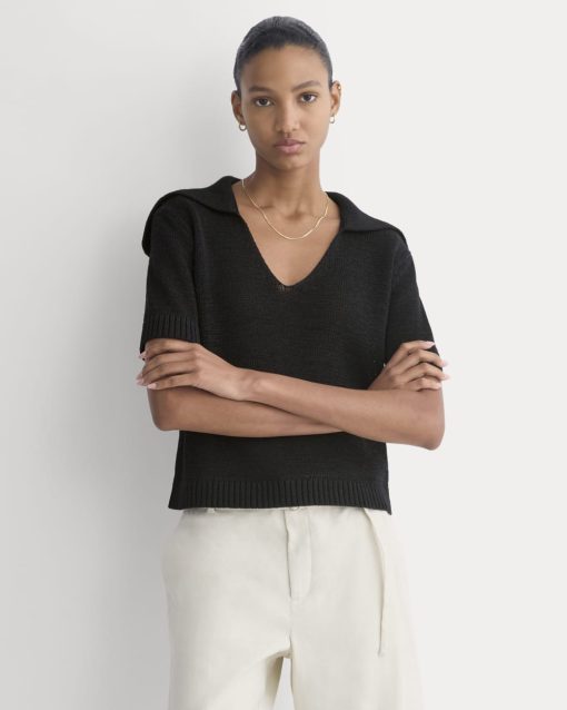 Open Collar Polo | Black