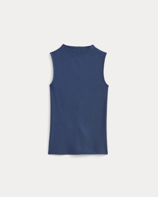 Alternative view of The Luxe Rib Funnel-Neck Tank | Estate Blue