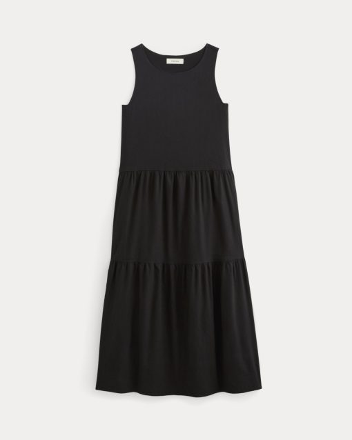 Alternative view of The Tiered Dress in Stretch Linen | Black