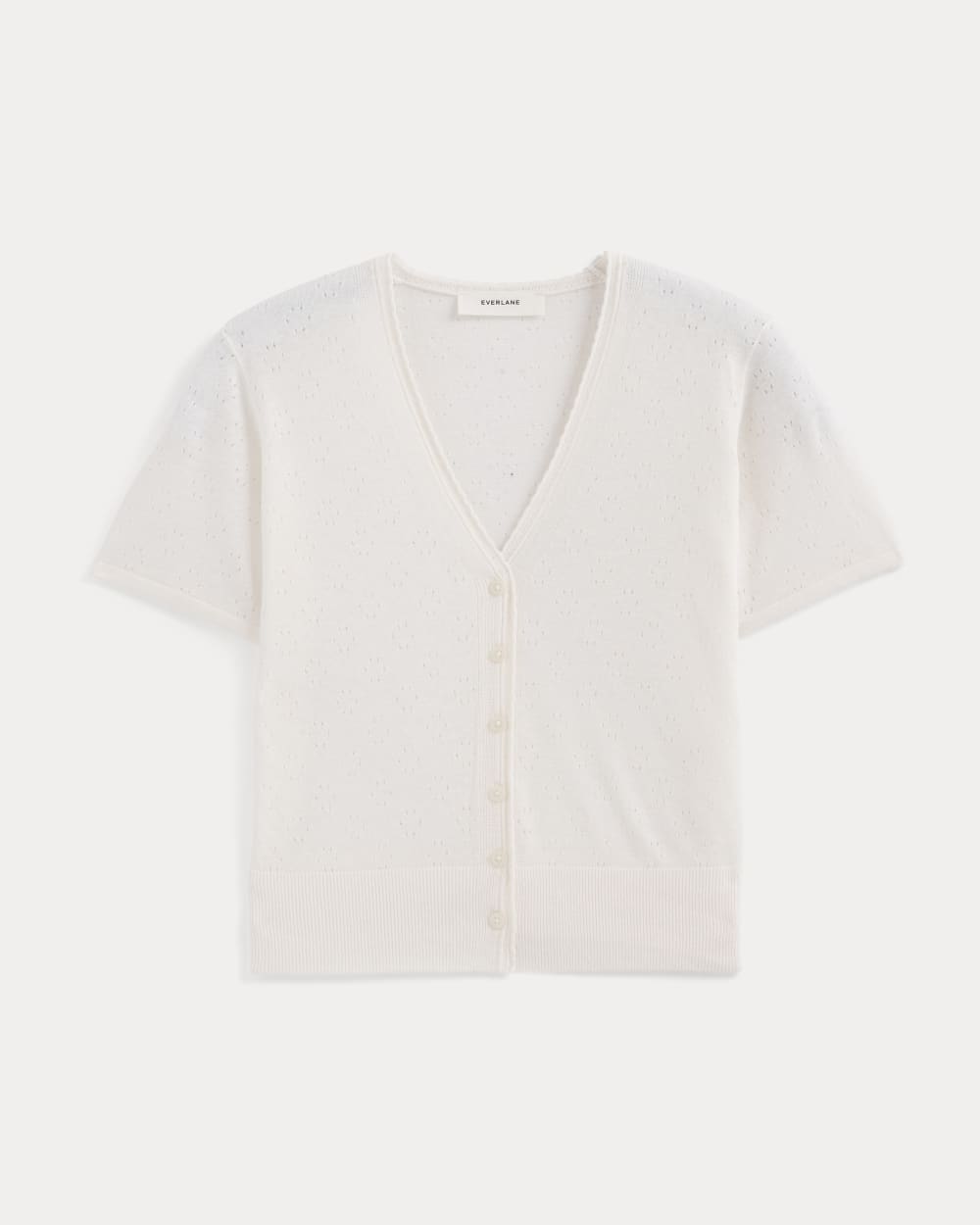 Lace Trim Cardigan in Fine Linen | Bone - Image 2