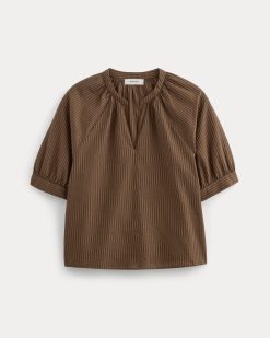 Alternative view of The Gauze Gathered Top | Carob Brown / Black