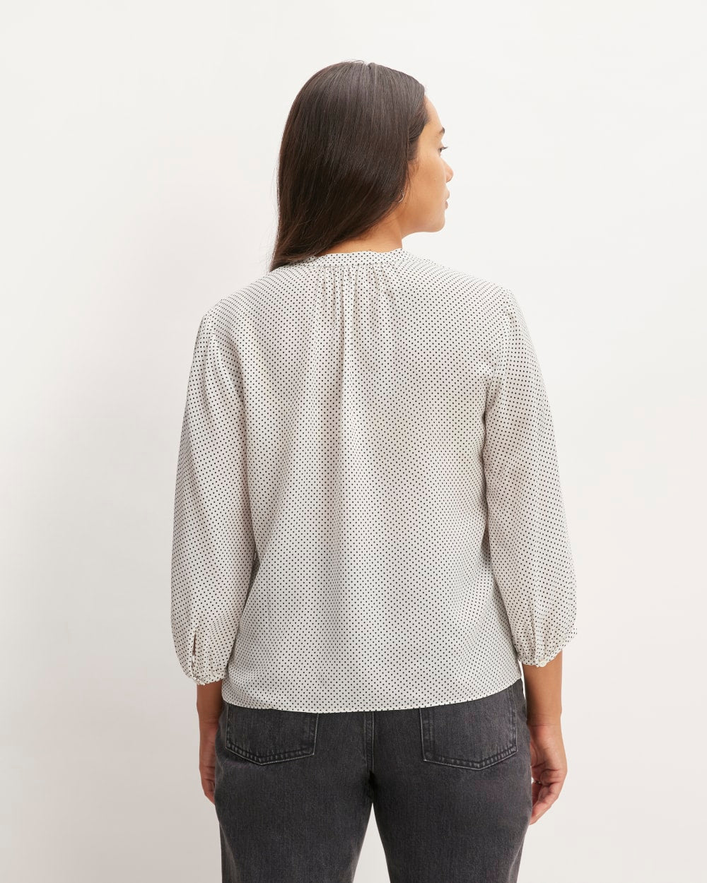 The Washable Clean Silk V-Neck Top | Bone / Black Polka Dot - Image 6