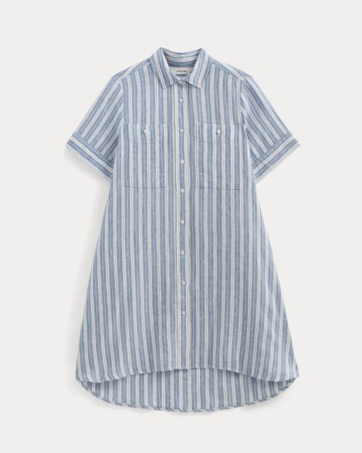 Alternative view of The Daytripper Dress in Linen | Soft Cobalt/Bone