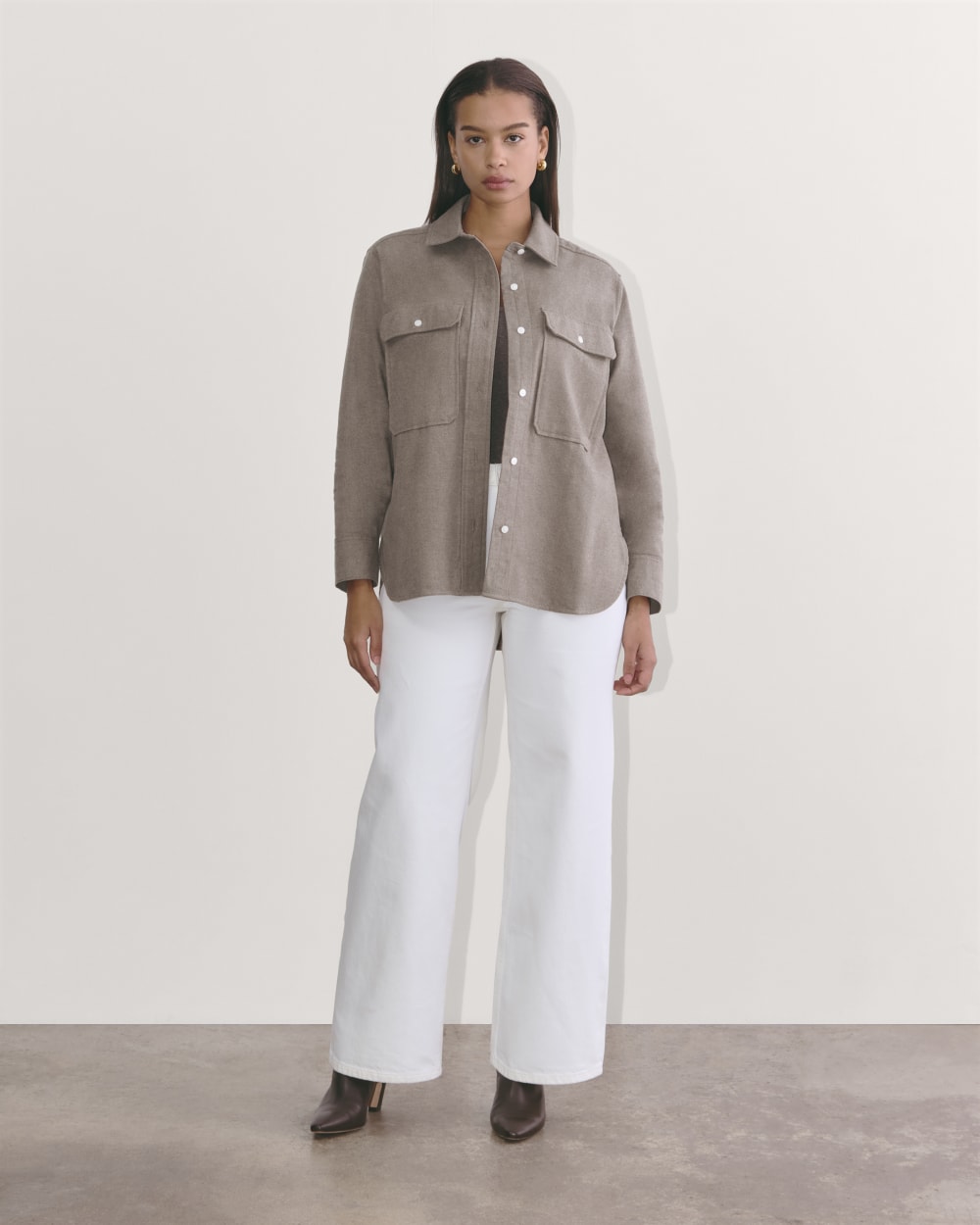 The Boyfriend Shirt in Flannel | Taupe Melange - Image 5