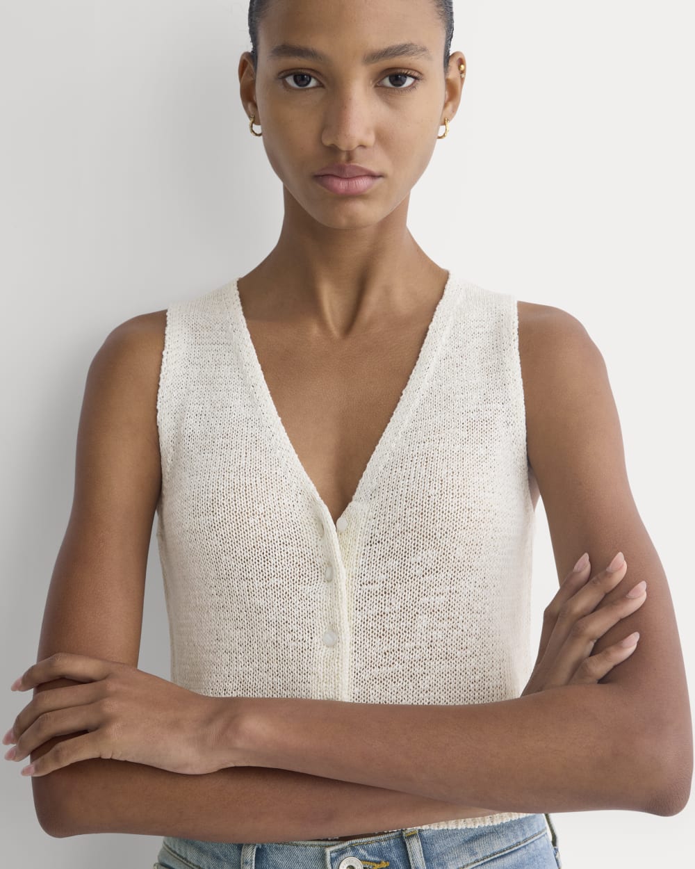 Button-Front Tank in Tape Yarn | Bone - Image 4