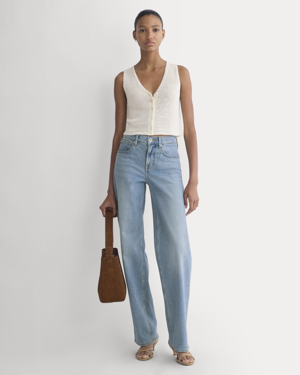 Button-Front Tank in Tape Yarn | Bone - Image 3