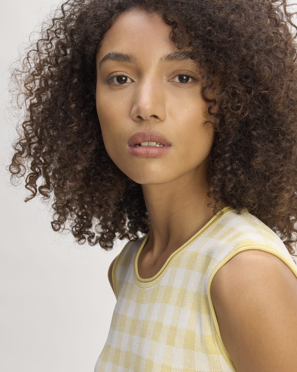 The Knit Pleated Dress | Bone / Parsnip Gingham - Image 3