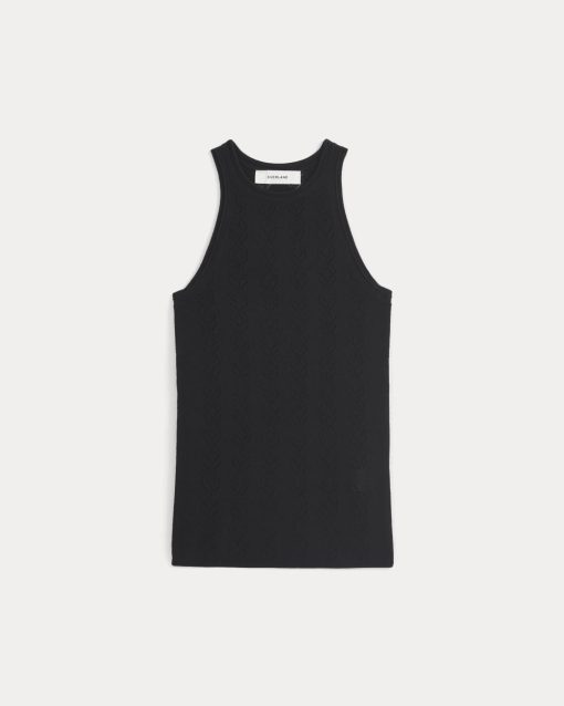 Alternative view of The Pointelle Racerback Tank in Ultrafine Merino | Black