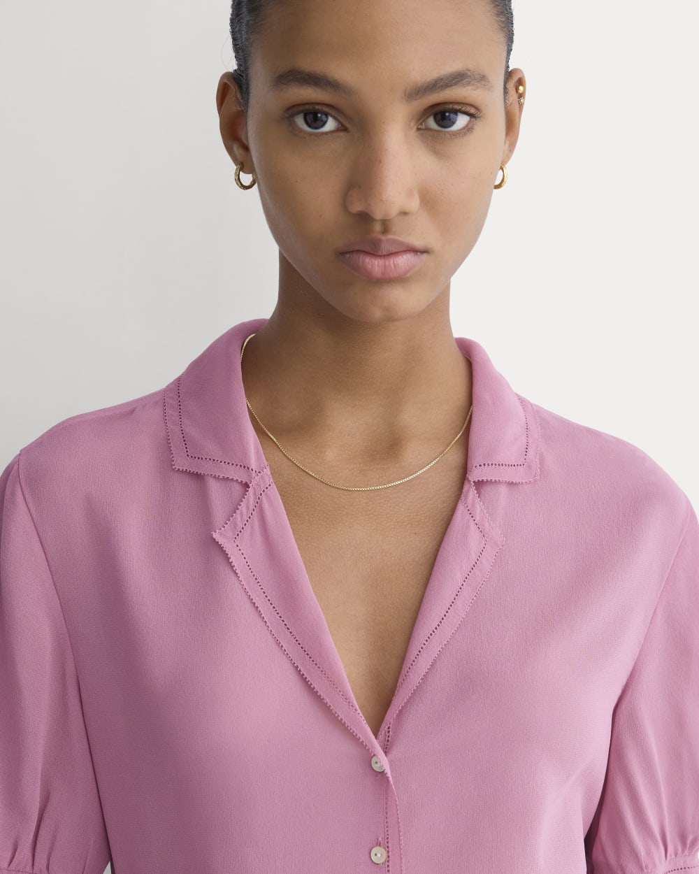 Notch Collar Shirt in Silk Georgette | Heather Rose - Image 4