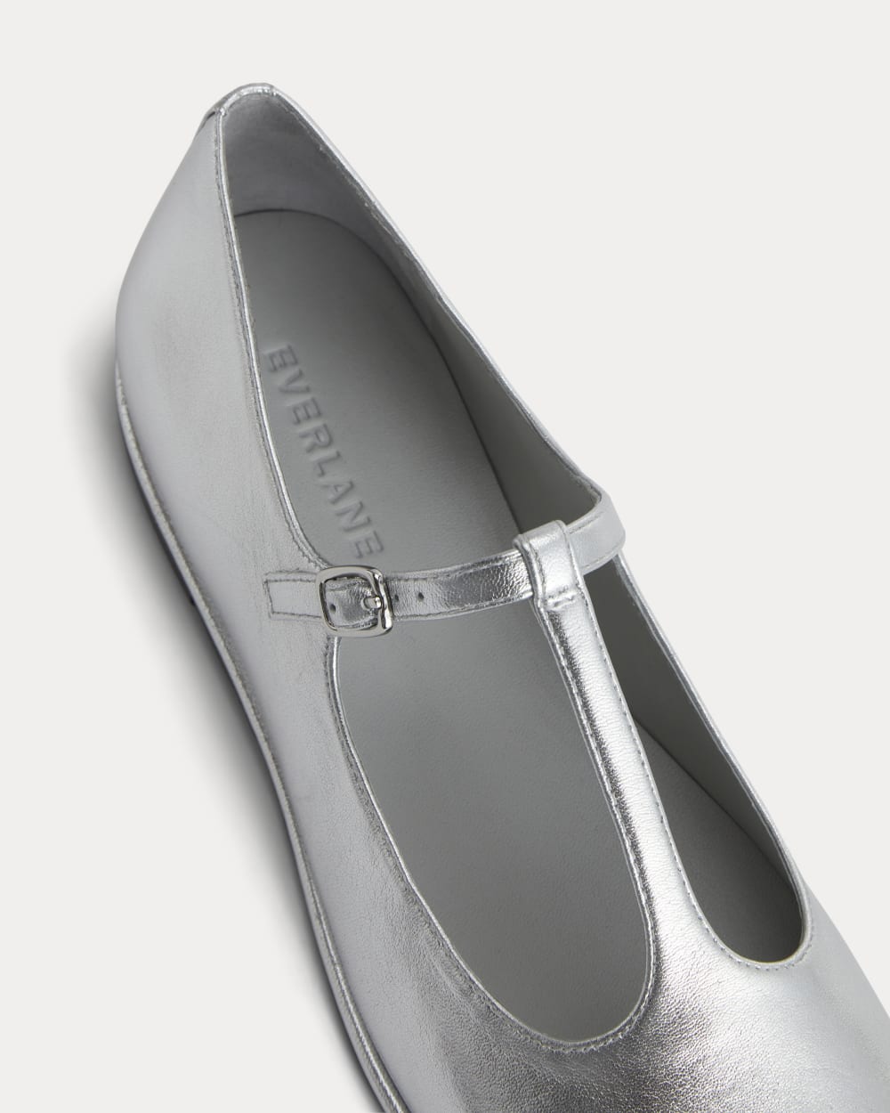 The Leather T-Strap Flat | Silver - Image 7
