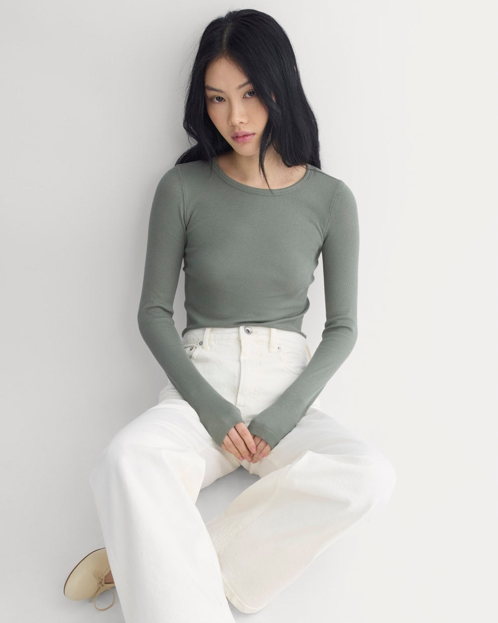 The Luxe Rib Long-Sleeve Crew | Agave Green - Image 4
