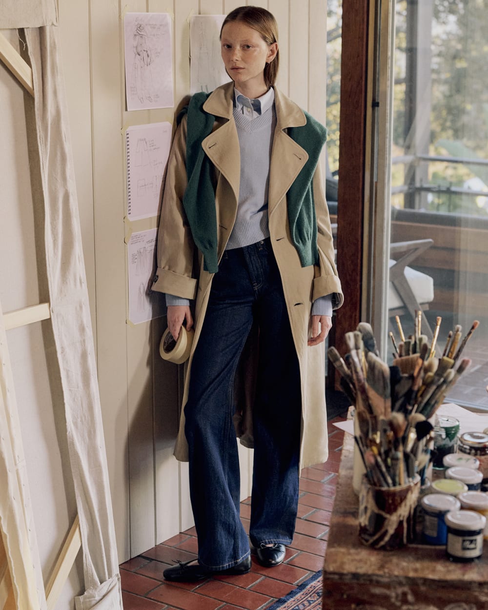 Drapey Twill Trench | Trench Coat Khaki - Image 7