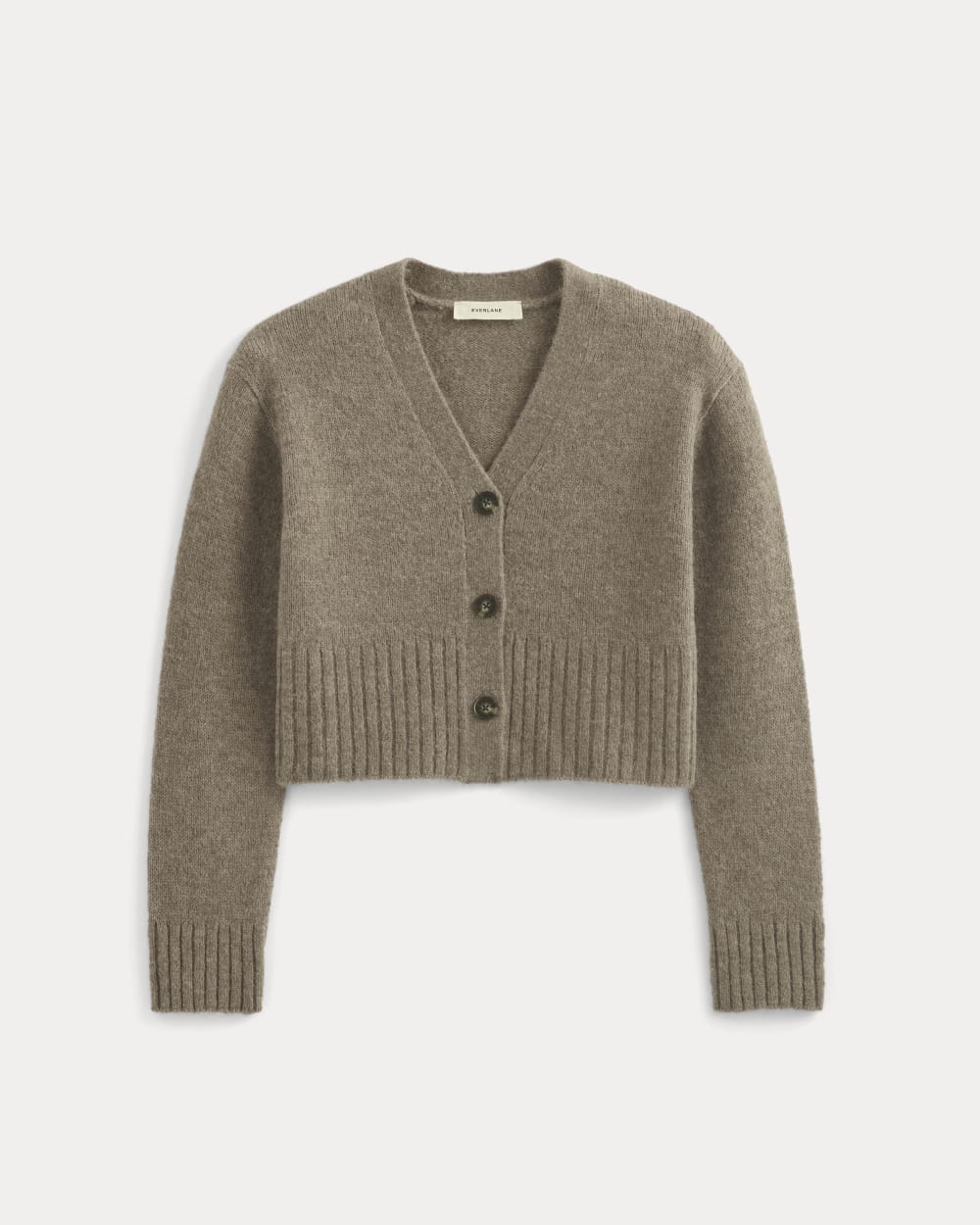 High V Cropped Cardigan in Alpaca | Taupe Melange - Image 2
