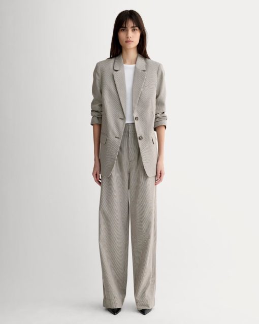The Draper Pleated Pant in Buttersmooth | Deep Taupe Mini Gingham  | 32 Inseam