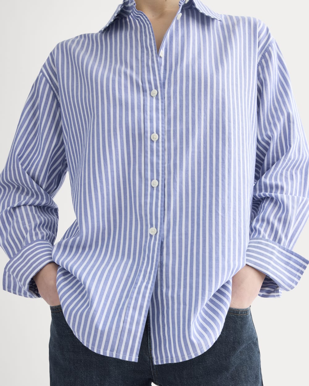 Everyday Shirt in Silky Cotton | Bone / Mazarine Blue - Image 4
