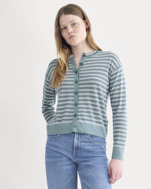 Crew Cardigan in Ultrasoft Merino | Reflecting Pond Multi Stripe
