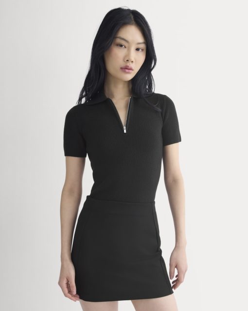 Knit Quarter-Zip Polo | Black