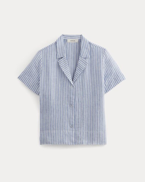 Alternative view of The Notch Shirt in Linen | Bluebell / Bone