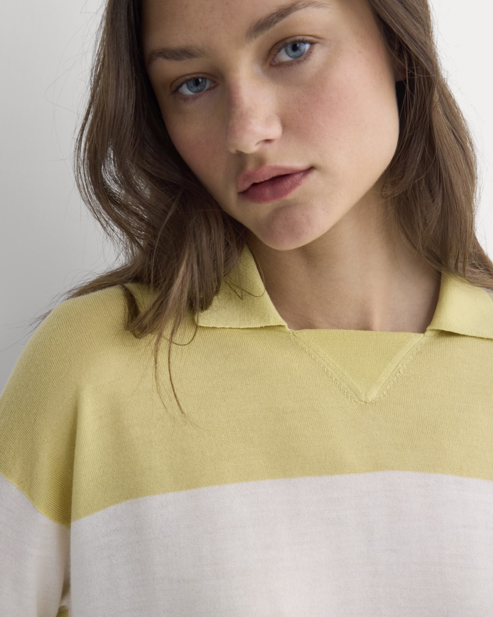 Oversized Polo in Ultrafine Merino | Double Cream / Bone Rugby Stripe - Image 4