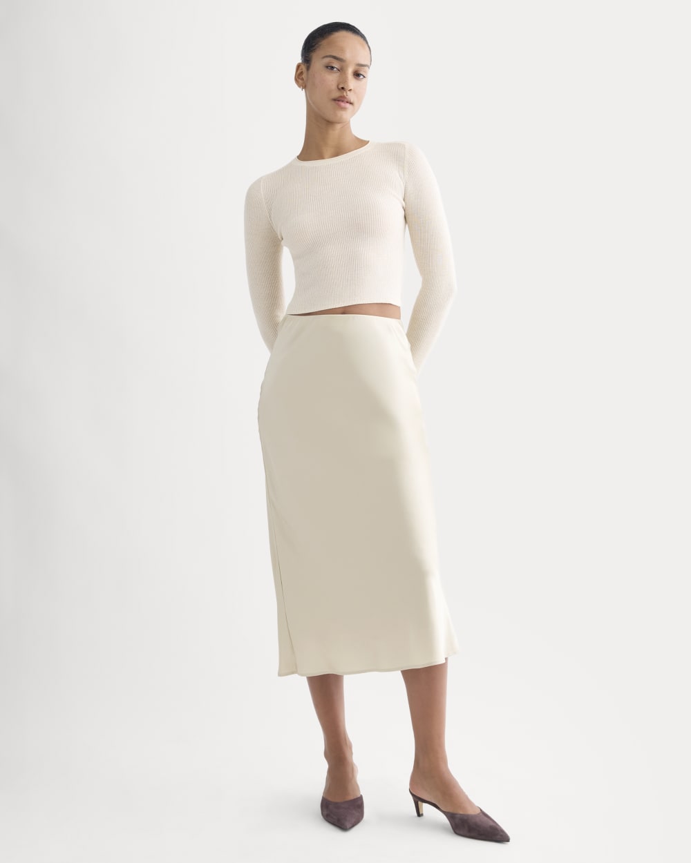 The Cropped Crew Top in Ultrafine Merino | Parchment - Image 3