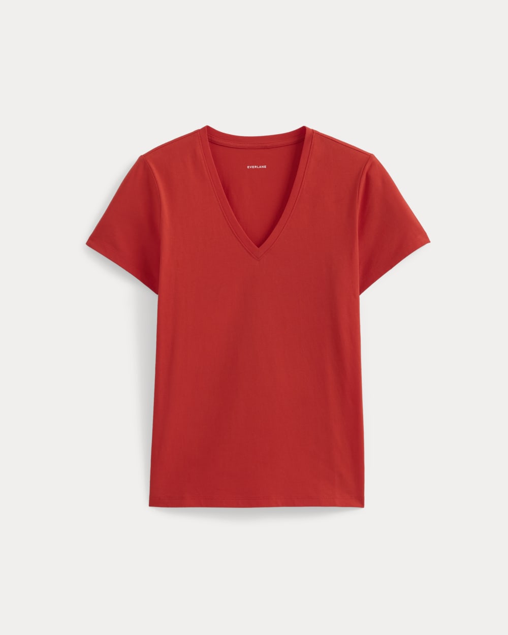 The Slim V-Neck Tee in Essential Cotton | Fiery Red - Image 2