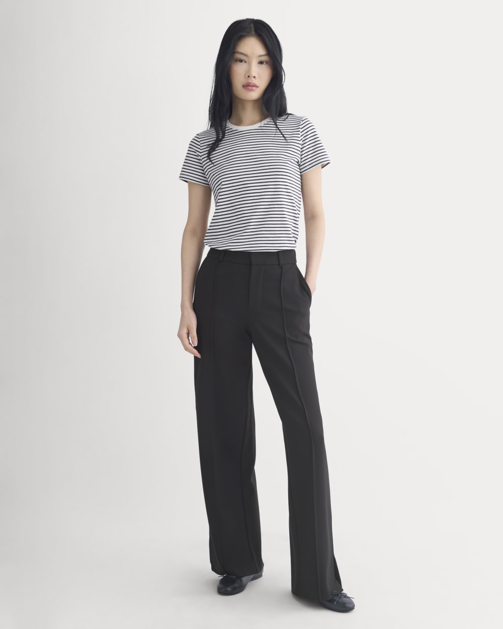 The Slim Crew in Essential Cotton | Bone / Pirate Black Stripe - Image 4
