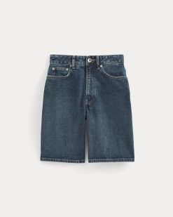 Alternative view of The Long A-Line Denim Short | Dark Indigo