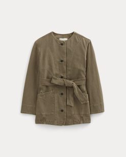 Alternative view of The Long Denim Barrel Jacket | Garment-Dyed Chocolate