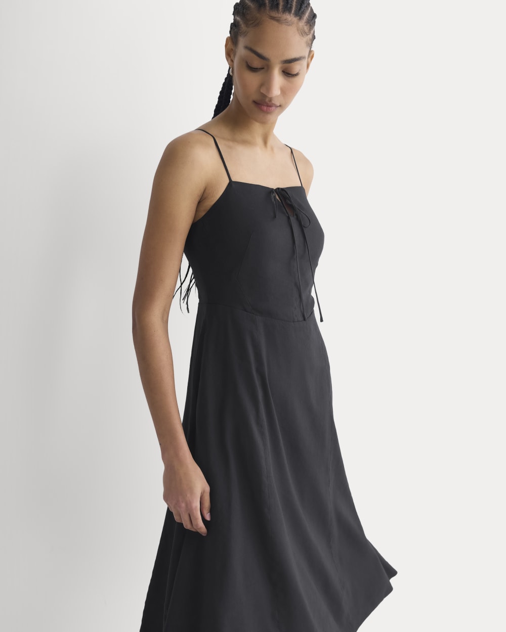 Tie-Neck Dress in Stretch Linen | Black - Image 5