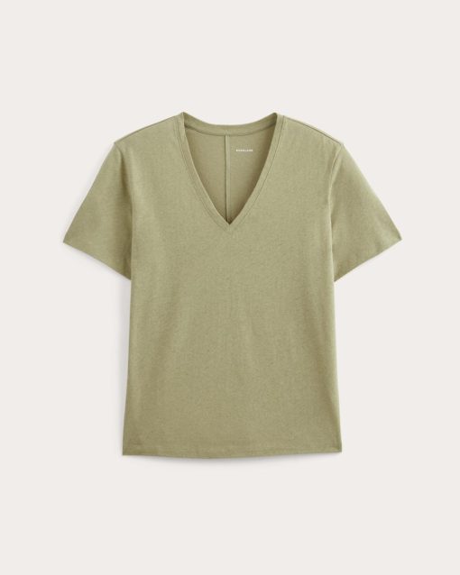 Alternative view of The Slouchy V-Neck Tee in Cotton Linen | Eucalyptus
