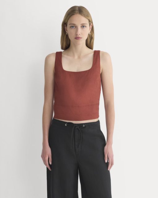 Square Tank in Stretch Linen | Henna Red