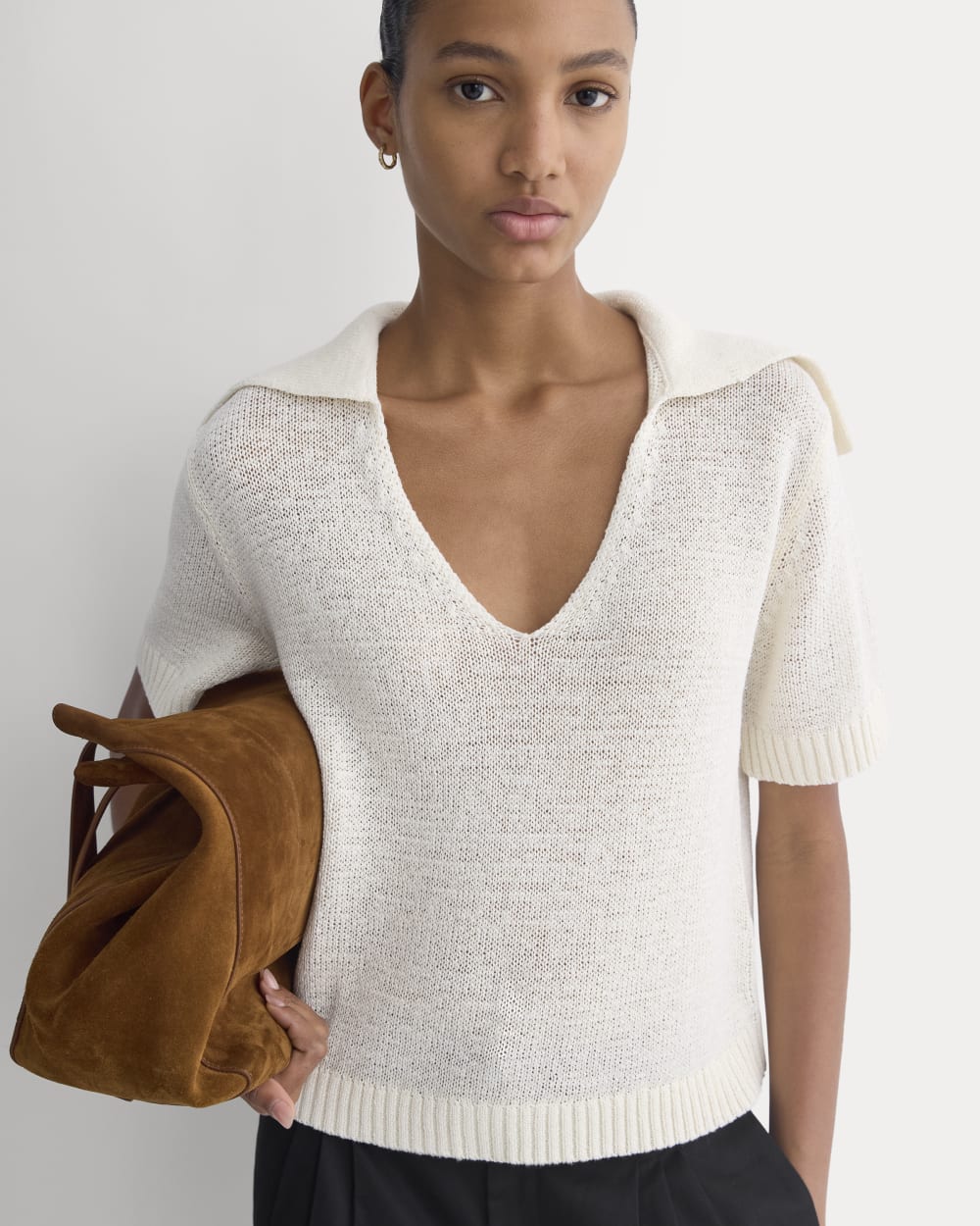 Open Collar Polo | Bone - Image 4