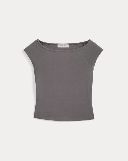 Alternative view of Boatneck Cap-Sleeve Top in Butterknit | Charcoal Grey