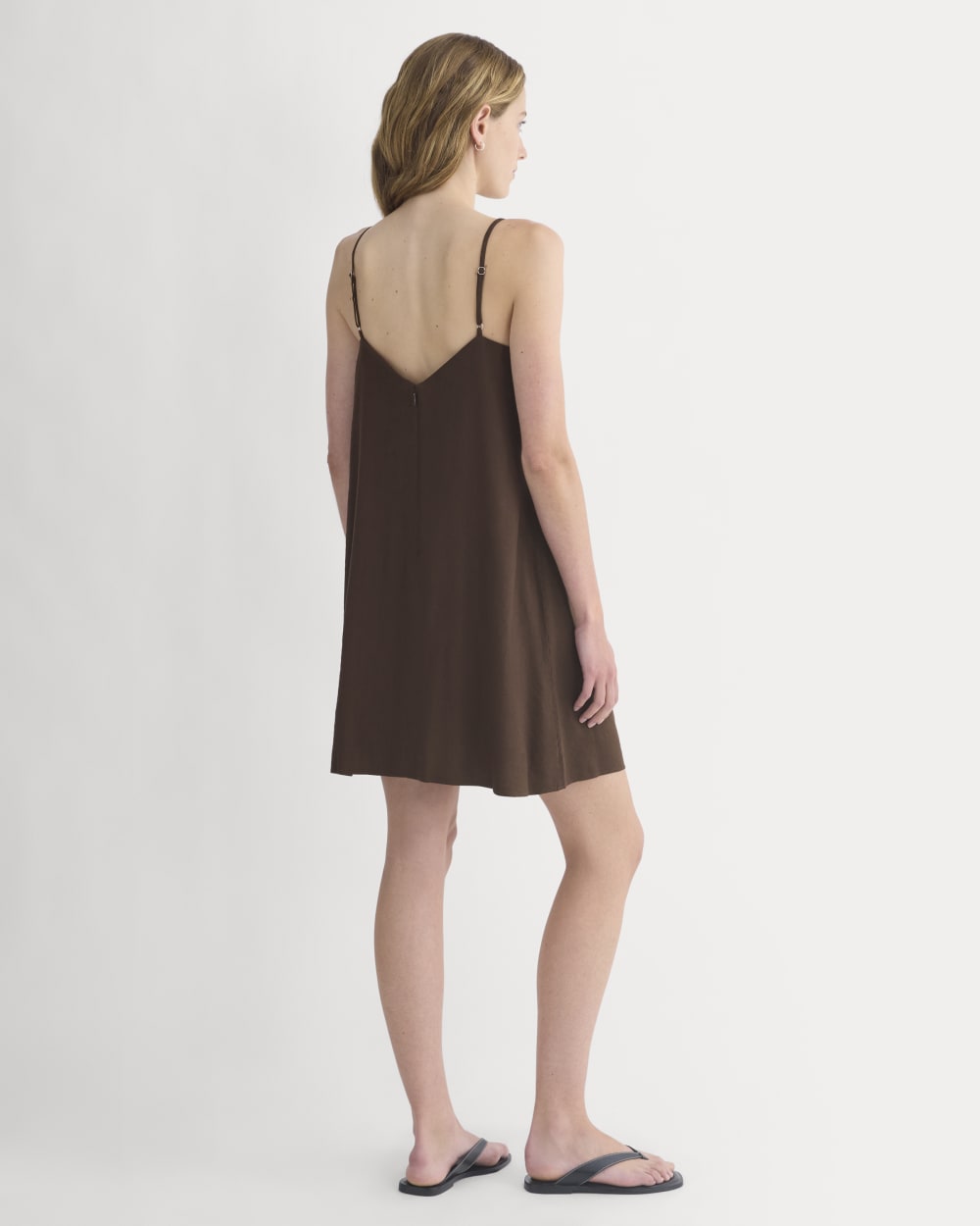 Mini Shift Dress in Stretch Linen | Dark Brown - Image 6