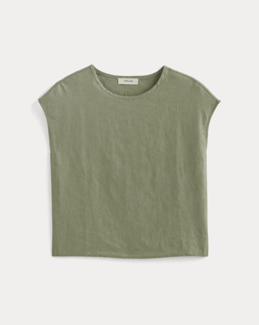 Alternative view of The Muscle Top in Linen | Sage Green
