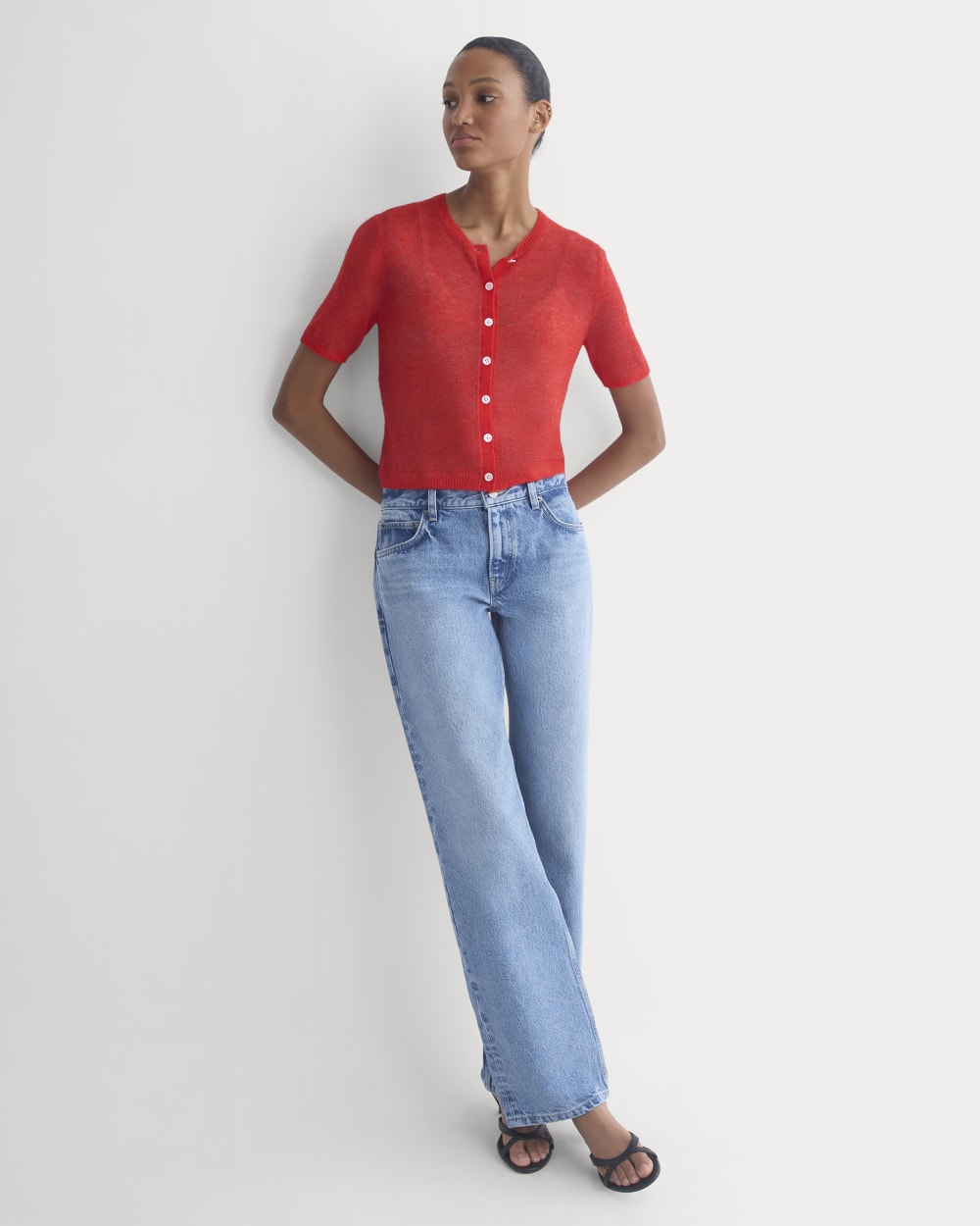 The Air Alpaca™ Short-Sleeve Cardigan | Fiery Red - Image 3